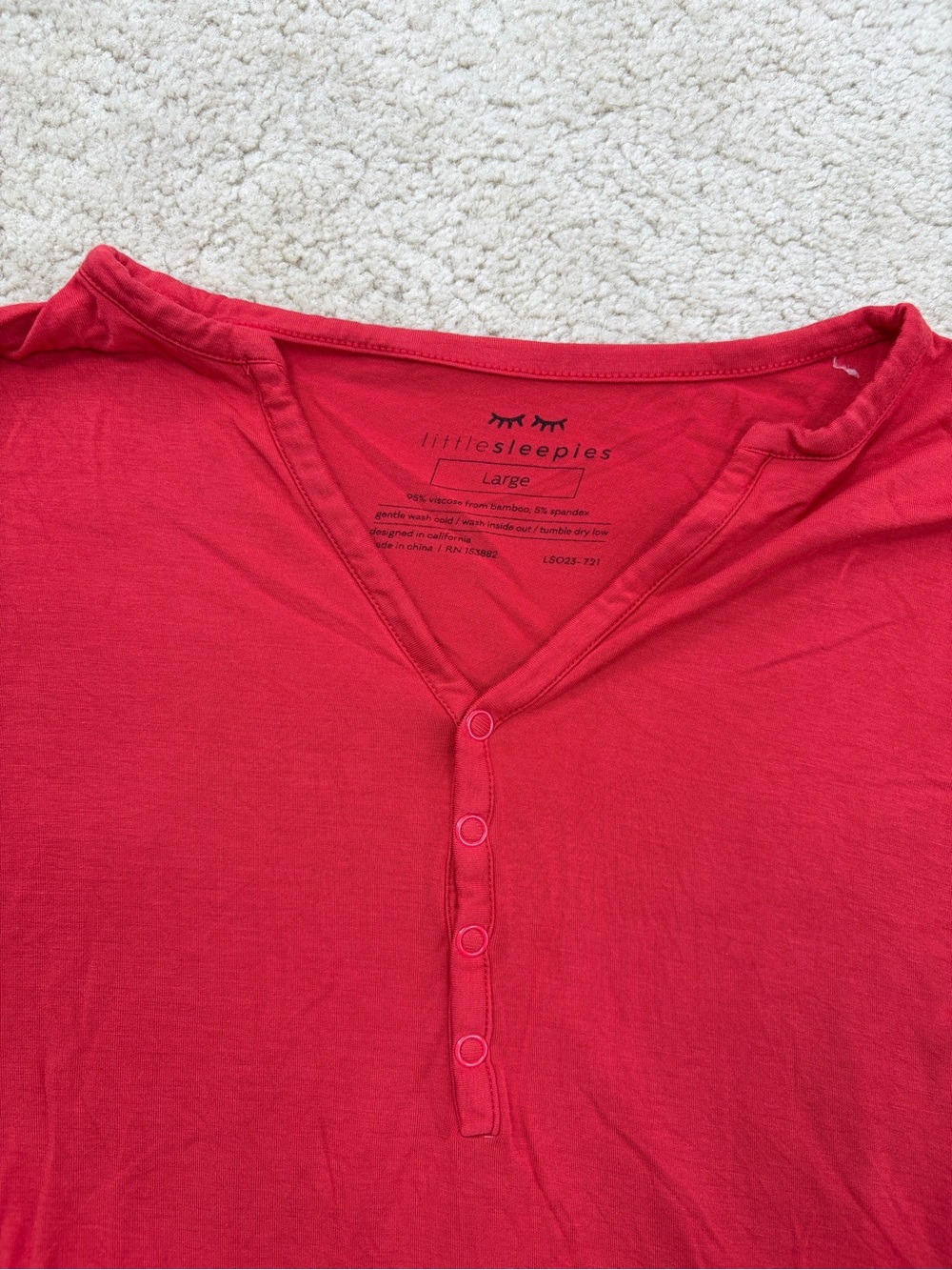 Little Sleepies Women’s Size Large Holiday Red Henley Bamboo Pajama Top - Picture 4 of 7